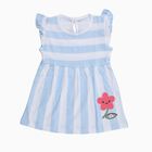 Infants' Light Blue and White Striped Cotton Flutter Sleeve Frock, Aqua, small