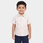 Boys Pink Cotton Short Sleeves Collar Shirt, Pink, small