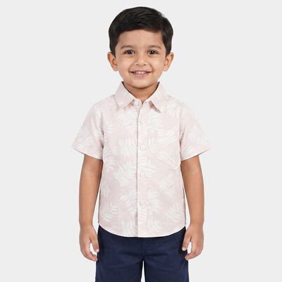 Boys Pink Cotton Short Sleeves Collar Shirt