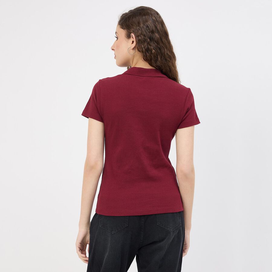 Women's Wine Polo Collar Classic T-Shirt, वाइन, large