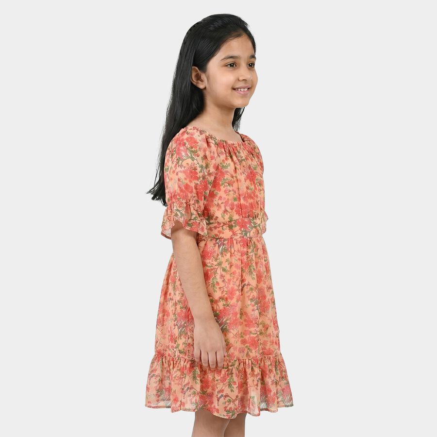 Girls Pink Off Shoulder Fit and Flare Dress, गुलाबी, large