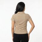 Women's Brown Polo Neck Striped Polo T-Shirt, Brown, small