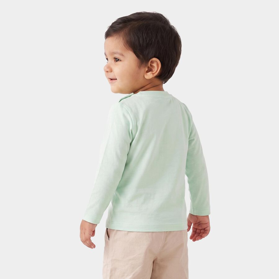 Infants Aqua Cotton Round Neck Regular T-Shirt, एक्वा, large