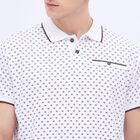 Men's Rich Eggshell White Cotton Polo Neck Printed T-Shirt, White, small image number null