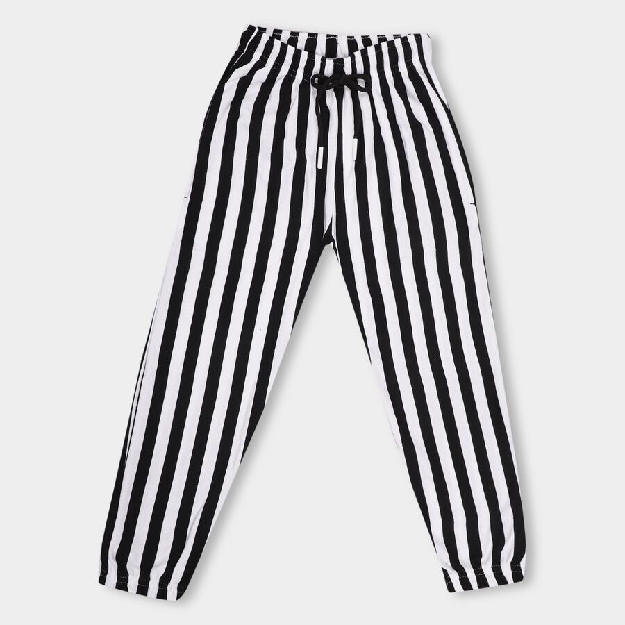 Boys' Black And White Striped Jogger Pyjama, Black, large image number null