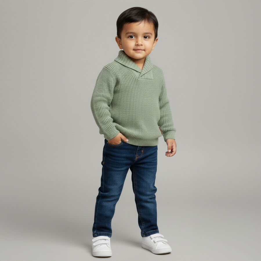 Infants Light Sage Green Shawl Collar Knit Pullover, हल्का हरा, large image number null