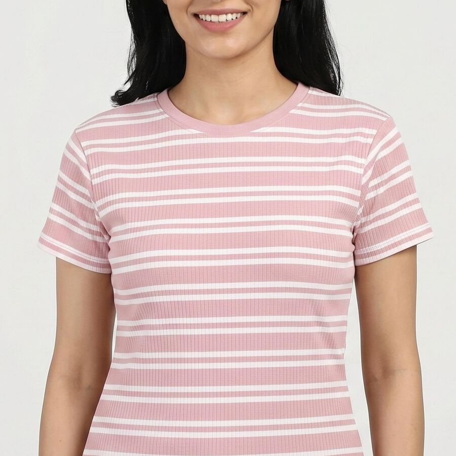 Women Lilac Cotton Blend Round Neck Casual T-Shirt, Lilac, large