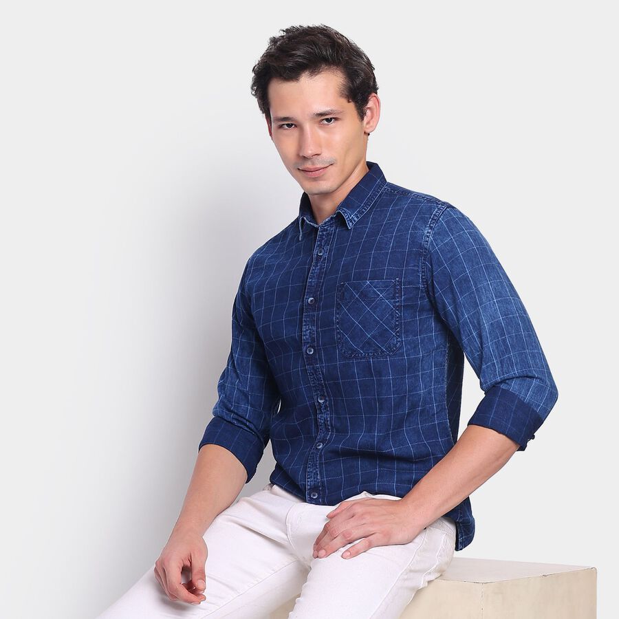 Men's 100% Cotton Casual Shirt, नेवी ब्लू, large image number null