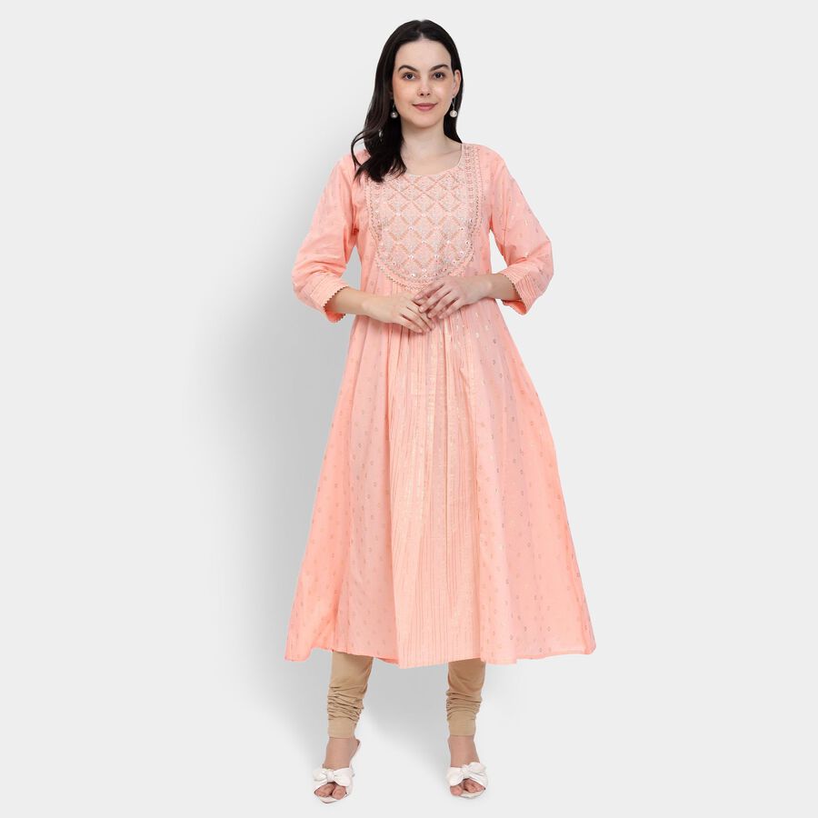 Ladies' 100% Cotton Kurta, Peach, large image number null