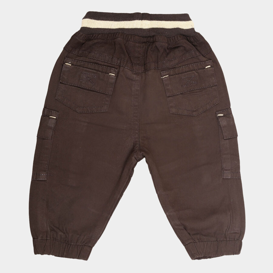 Infants Cotton Solid Trousers, Brown, large image number null