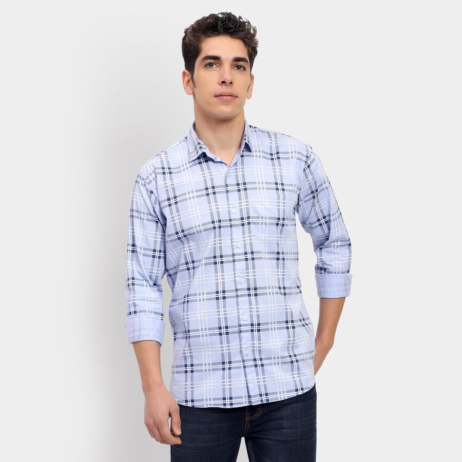 Men's 100% Cotton Casual Shirt , Light Blue, large