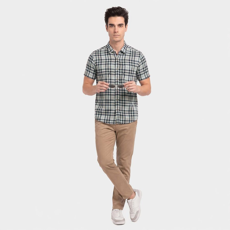 Men's Navy Blue Checked Regular Fit Casual Shirt, Navy Blue, large