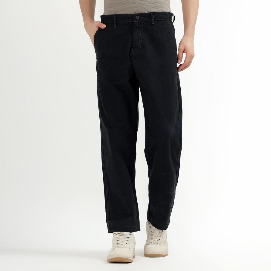 Men's 100% Cotton Slim Fit Casual Trousers, काला, large