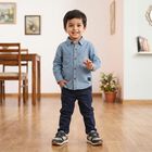 Boys' Light Blue Cotton Spread Collar Casual Shirt, मध्यम नीला, small