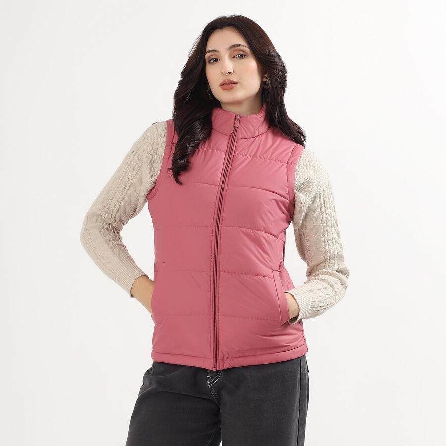 Women's Dusty Rose High Neck Casual Sleeveless Jacket, Purple, large image number null