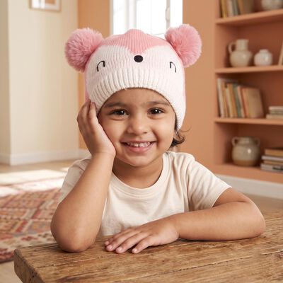 Girls' Pink Pom-Pom Beanie Cap
