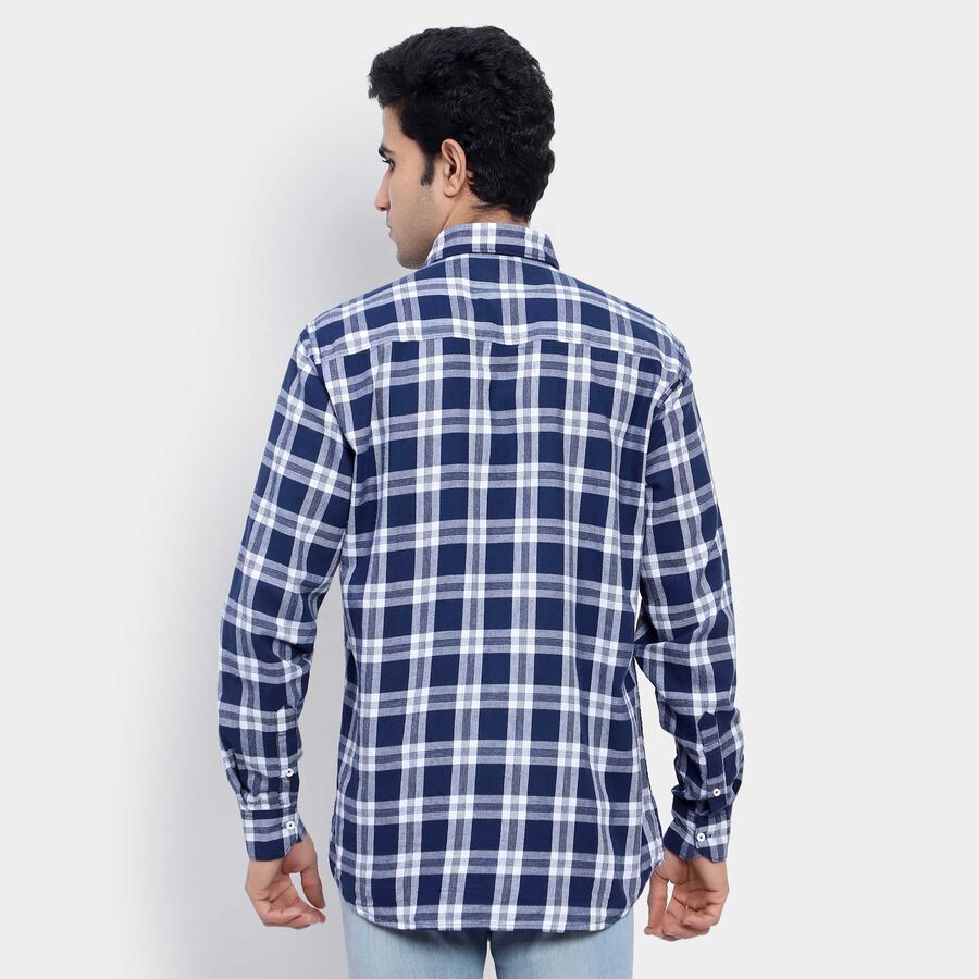Cotton Checks Casual Shirt, Navy Blue, large image number null