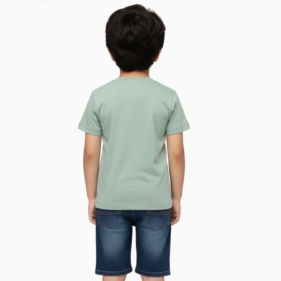 Boys Light Sage Green Cotton Crew Neck Casual T-Shirt, हल्का हरा, large image number null