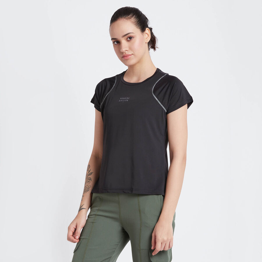 Solid Round Neck T-Shirt, Black, large image number null