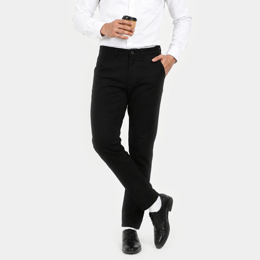 Men's Black Slim Fit Chino Trousers, काला, large
