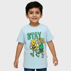Boys' Light Blue Cotton Round Neck Cartoon Printed T-Shirt, Light Blue, small