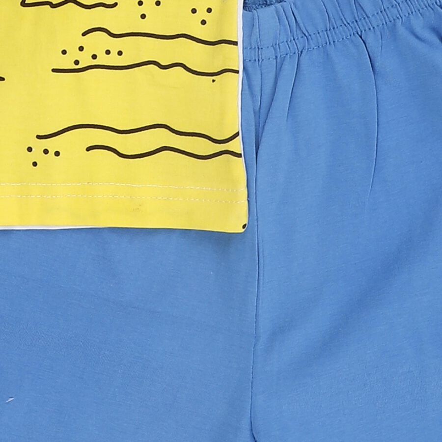 Boys' White Cotton Round Neck Cartoon Printed Baba Suit, सफ़ेद, large image number null