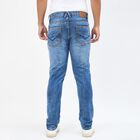 Men's Dark Indigo Blue Slim Fit Stretchable Jeans, Mid Blue, small