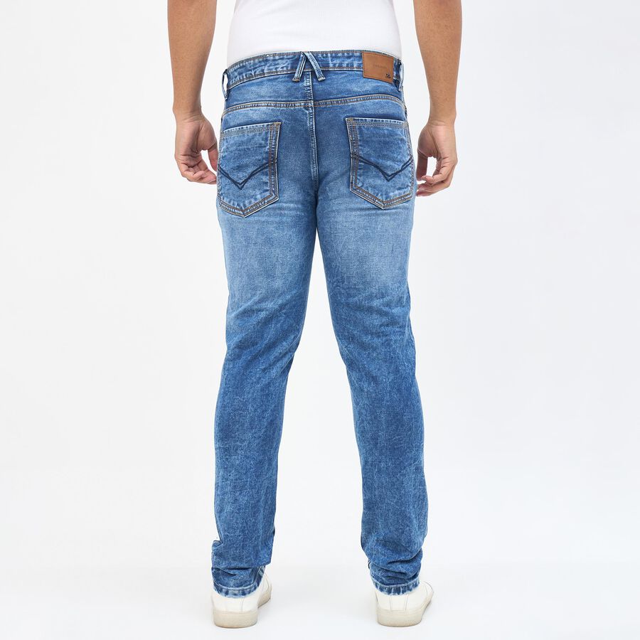 Men's Dark Indigo Blue Slim Fit Stretchable Jeans, Mid Blue, large