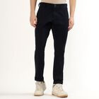 Men's Deep Midnight Navy Slim Fit Flat-Front Casual Trousers, नेवी ब्लू, small