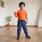 Boys' Navy Blue Jogger Fit Paneled Jeans, गहरा नीला, small