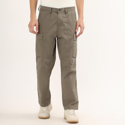 Men's 100% Cotton Cargo Slim Fit Casual Trousers 
