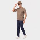 Men's Beige Cotton Polo Neck Geometric Polo T-Shirt, गहरा पीला, small