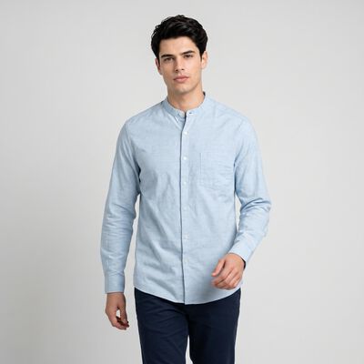 Men's Light Blue Cotton Mandarin Collar Shirt