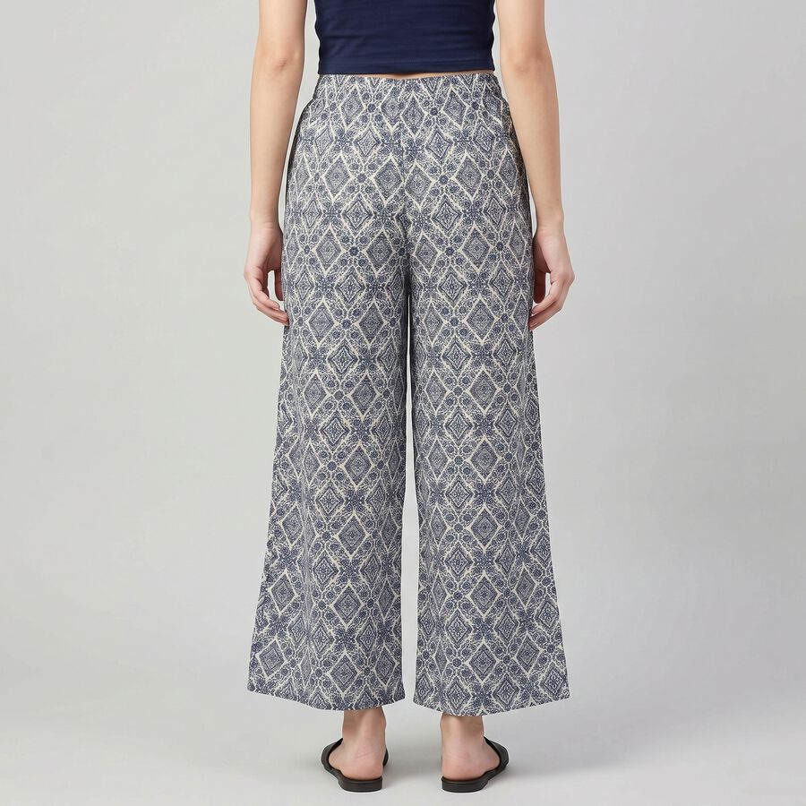 Women's Blue Geometric Printed Palazzos, मध्यम नीला, large