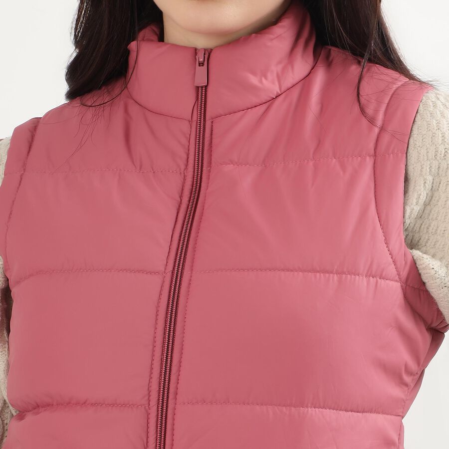 Women's Dusty Rose High Neck Casual Sleeveless Jacket, Purple, large image number null