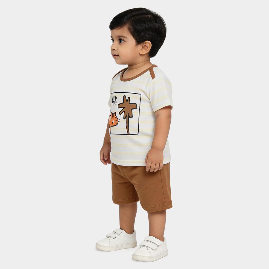 Infants' Beige 100% Cotton Neck Solid Baba Suit, Beige, large