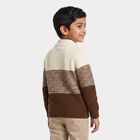Boys' Brown Zip Neck Colorblock Pullover, Brown, small
