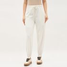 Women's Off-White Tapered Fit Elastic Waist Track Pants, ऑफ व्हाइट, small image number null