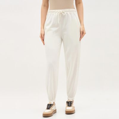 Women's Off-White Tapered Fit Elastic Waist Track Pants