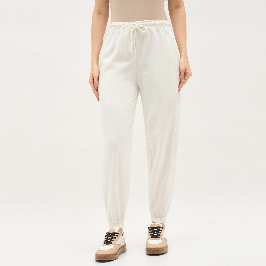 Women's Off-White Tapered Fit Elastic Waist Track Pants, ऑफ व्हाइट, large image number null