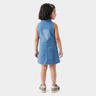 Girls' Blue Shirt Style Sleeveless Button Front Frock, मध्यम नीला, small