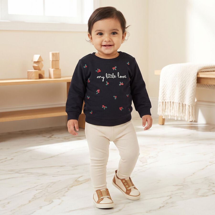 Infants' Navy Blue Crew Neck Pullover Sweatshirt, Navy Blue, large