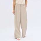 Women's Light Beige Flared High-Rise Trousers, Light Grey, small image number null