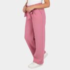 Girls Pink Wide-Leg Textured Trousers, Pink, small
