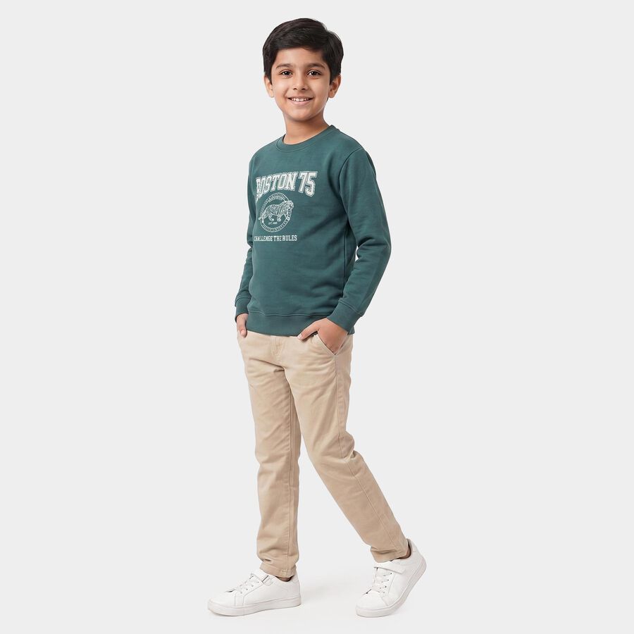 Boys' Teal Crew Neck Graphic Print Sweatshirt, टील ब्लू, large
