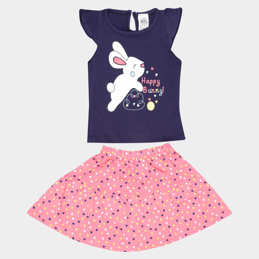 Infants Cotton Skirt Top Set, Navy Blue, large image number null