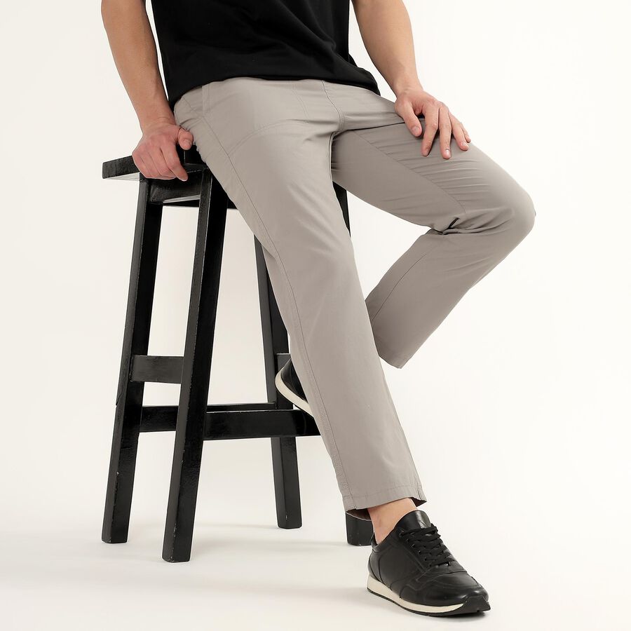 Men's Slim Fit Casual Cotton Trousers, Light Grey, large