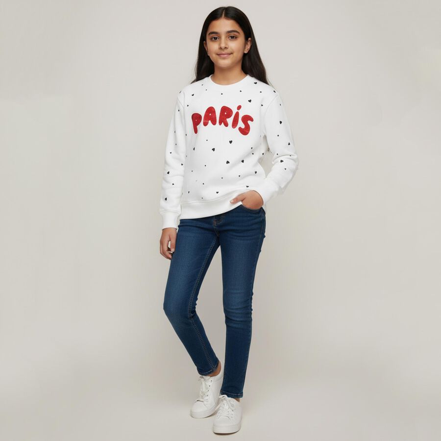 Girls Off White Crew Neck Casual Sweatshirt, Off White, large image number null