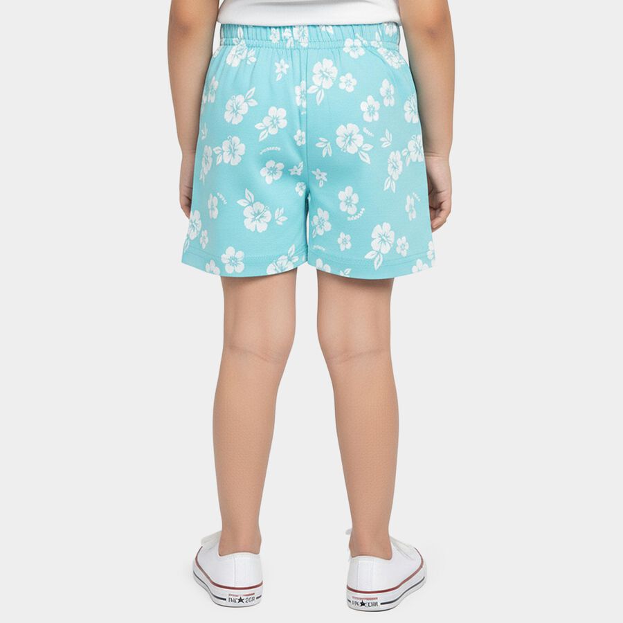Girls' Teal Regular Fit Floral Printed Shorts, एक्वा, large