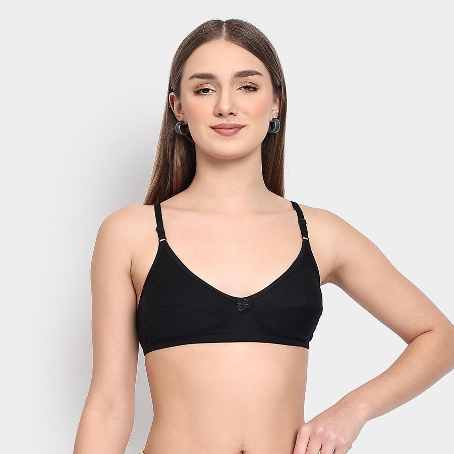 Ladies' 100% Cotton Bra , Black, large image number null